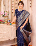 Navy Blue Silk Woven Banarasi Saree