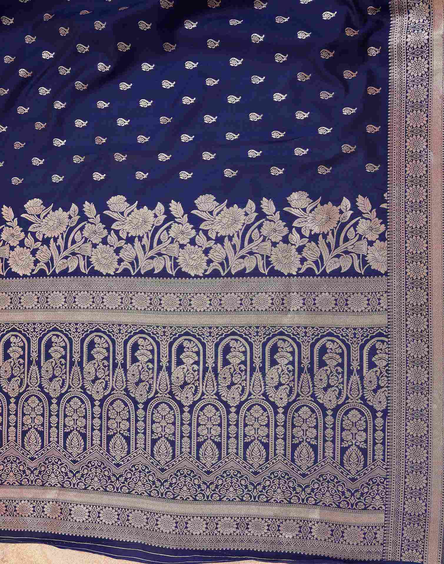 Navy Blue Silk Woven Banarasi Saree