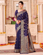 Navy Blue Silk Woven Banarasi Saree