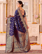 Navy Blue Silk Woven Banarasi Saree