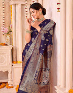 Navy Blue Silk Woven Banarasi Saree