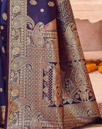 Navy Blue Silk Woven Banarasi Saree