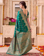 Teal Green Blue Silk Woven Banarasi Saree