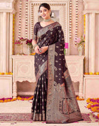Coffee Blue Silk Woven Banarasi Saree