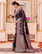 Coffee Blue Silk Woven Banarasi Saree