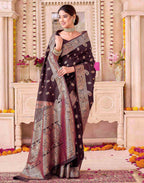 Coffee Blue Silk Woven Banarasi Saree