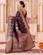 Coffee Blue Silk Woven Banarasi Saree