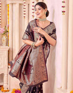 Coffee Blue Silk Woven Banarasi Saree