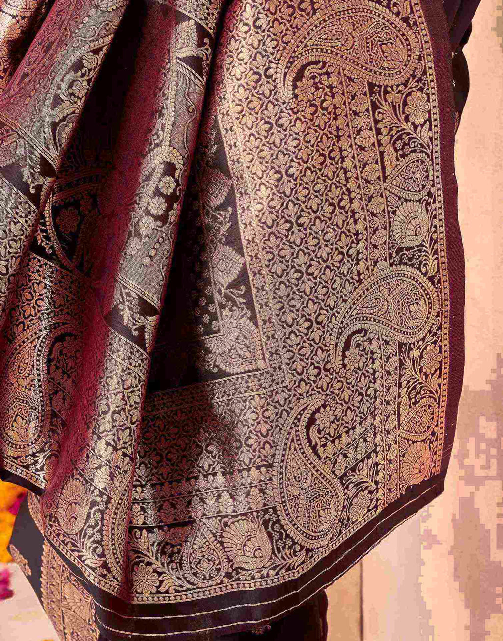 Coffee Blue Silk Woven Banarasi Saree