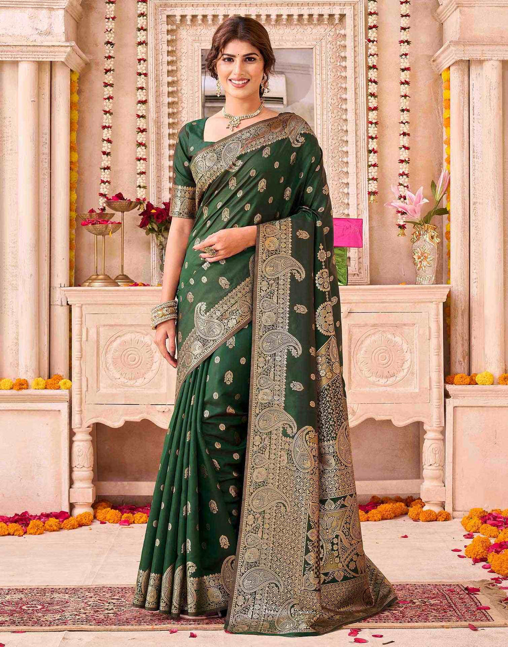 Green Blue Silk Woven Banarasi Saree