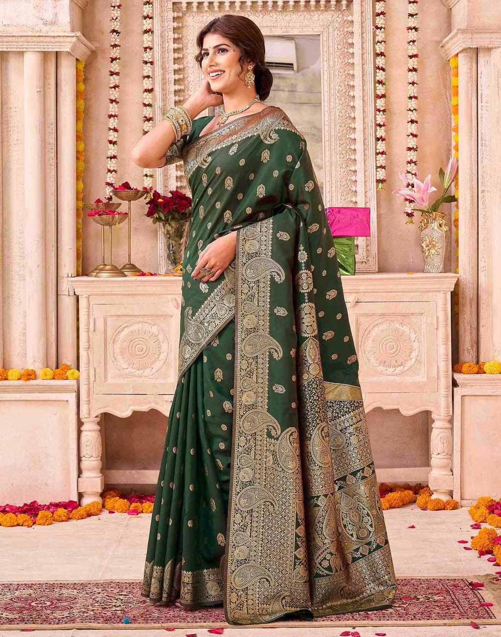 Green Blue Silk Woven Banarasi Saree
