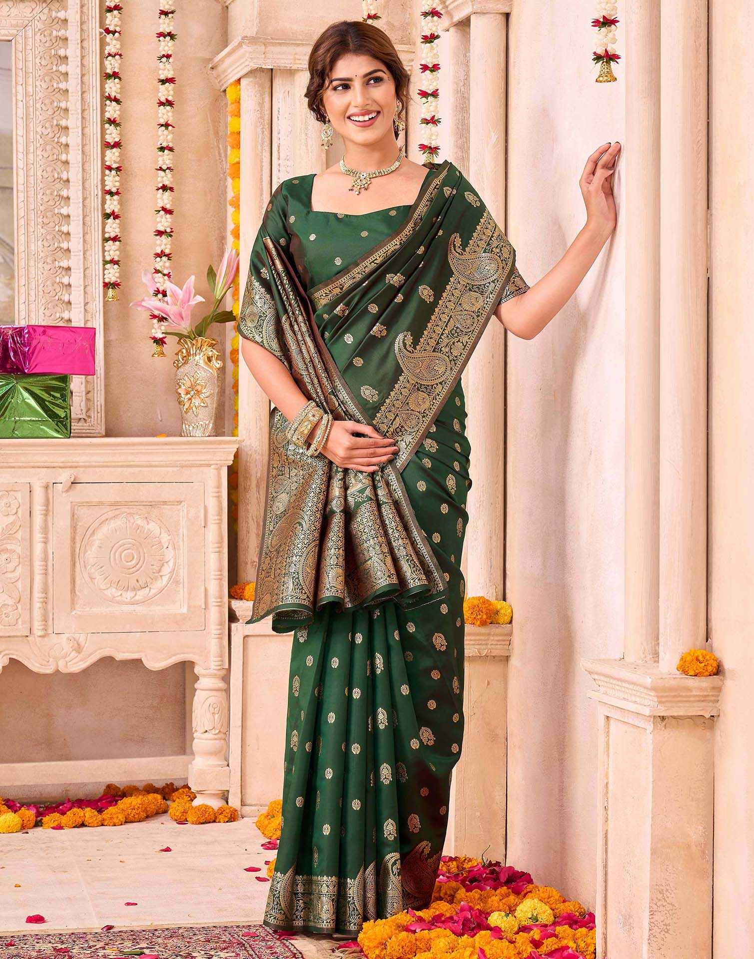 Green Blue Silk Woven Banarasi Saree