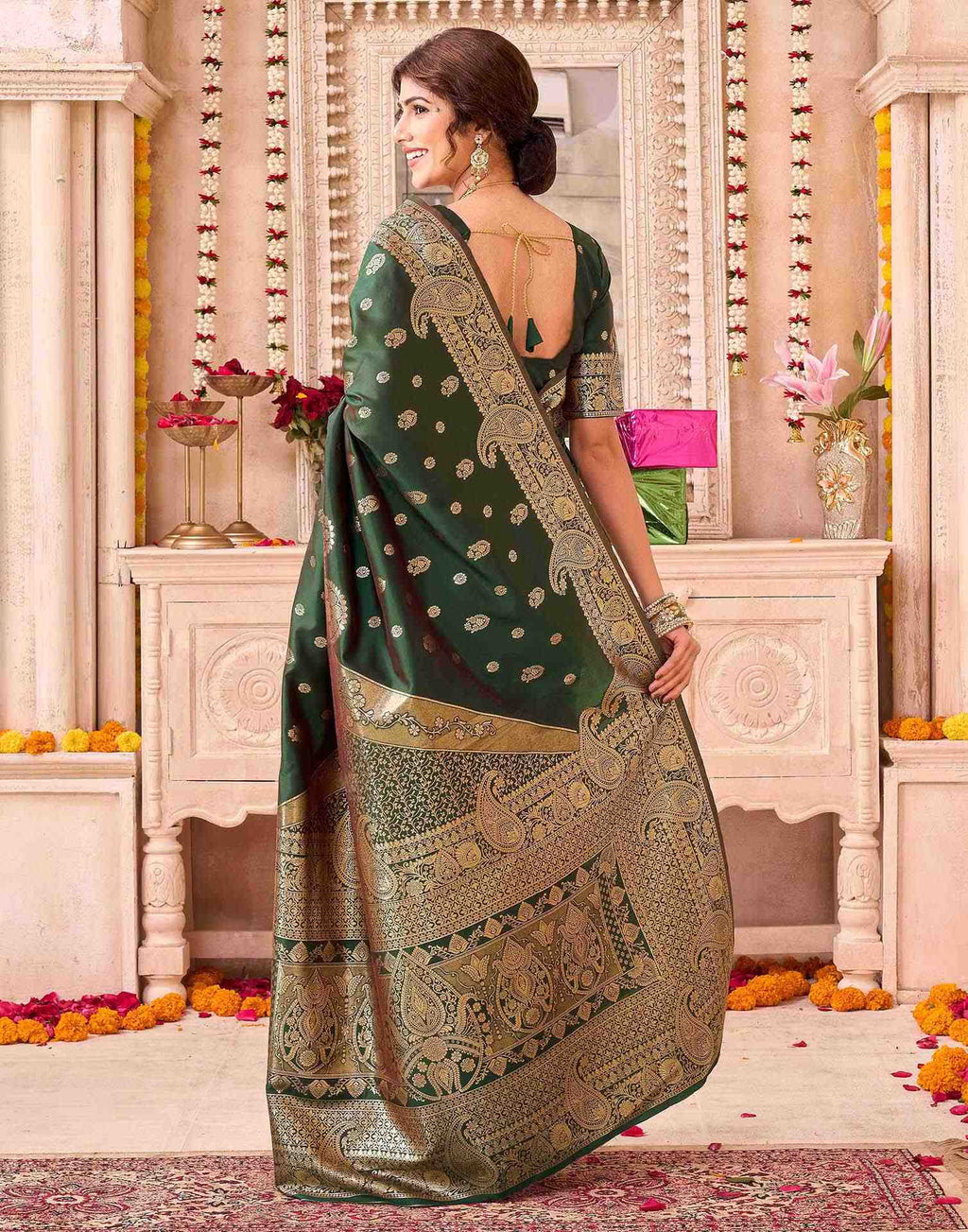 Green Blue Silk Woven Banarasi Saree