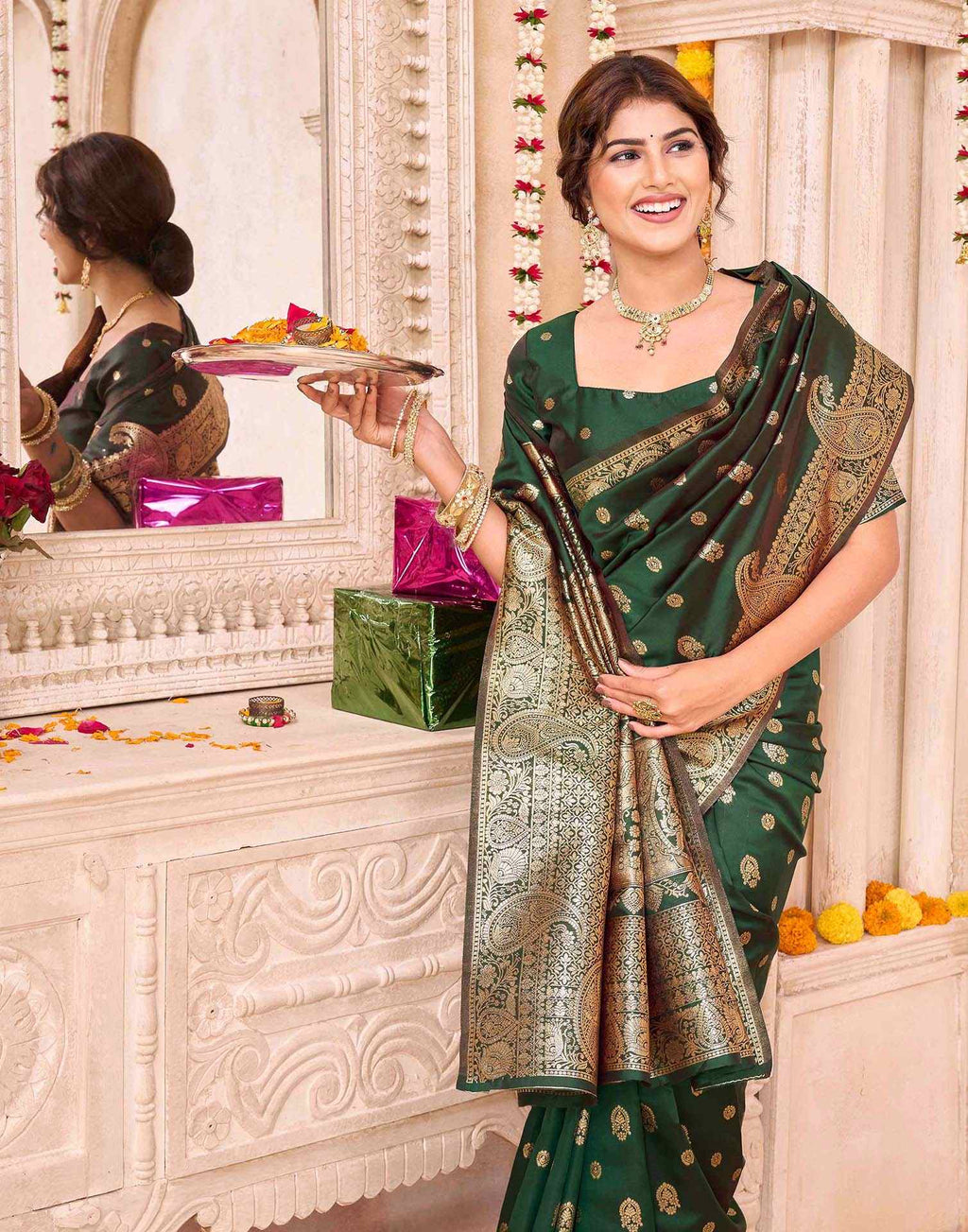 Green Blue Silk Woven Banarasi Saree