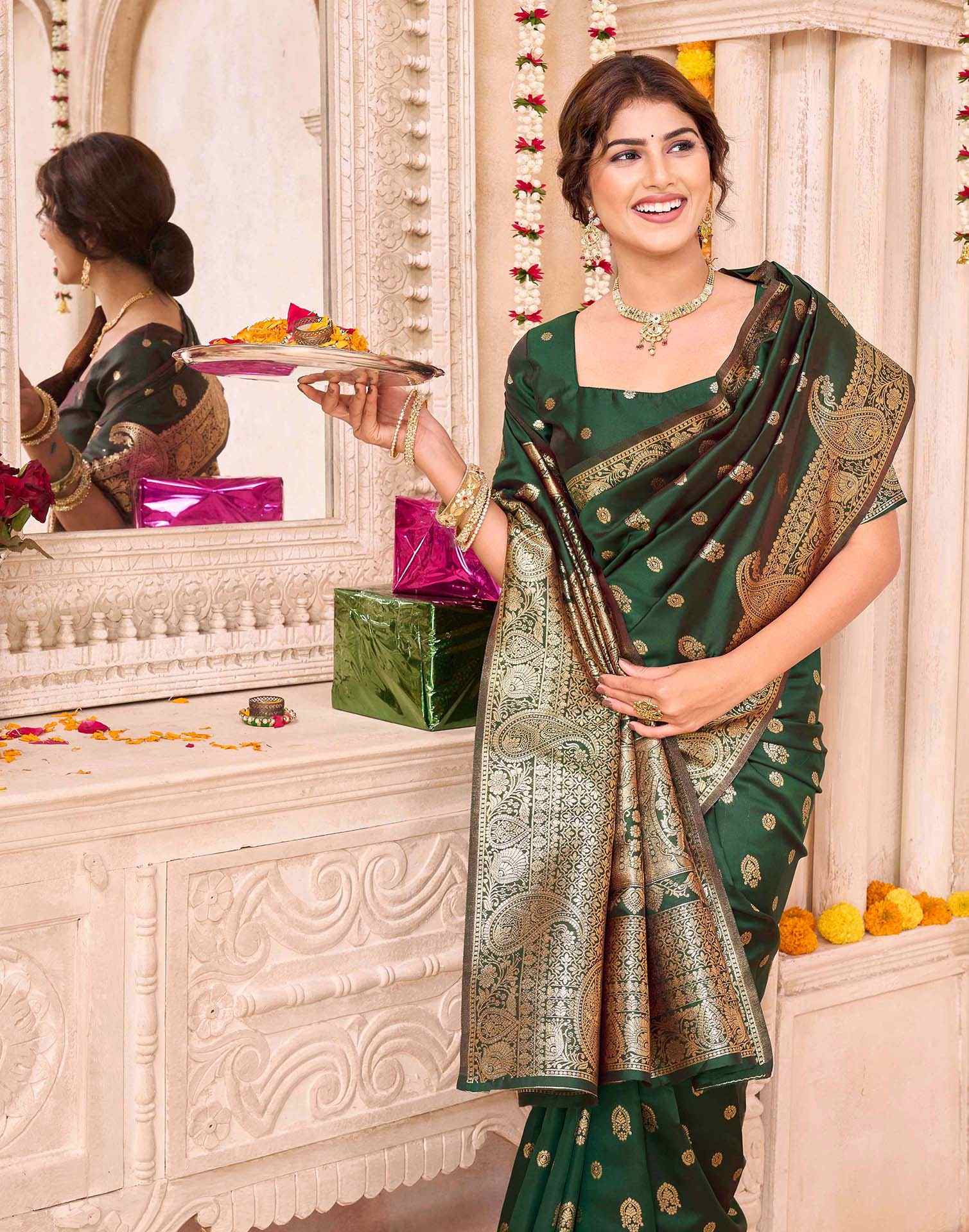 Green Blue Silk Woven Banarasi Saree