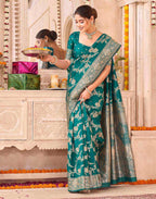 Teal Green Silk Woven Banarasi Saree