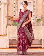 Maroon Silk Woven Banarasi Saree