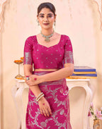 Pink Silk Woven Banarasi Saree