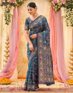 Rama Blue Silk Woven Banarasi Saree