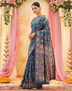 Rama Blue Silk Woven Banarasi Saree
