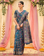 Rama Blue Silk Woven Banarasi Saree