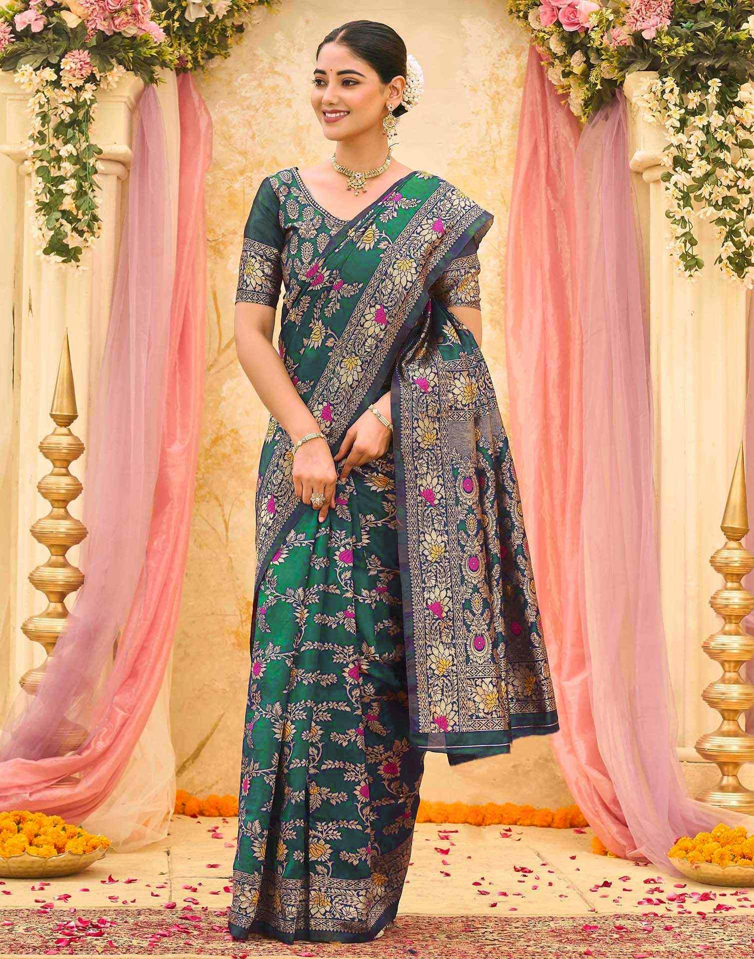 Green Silk Woven Banarasi Saree