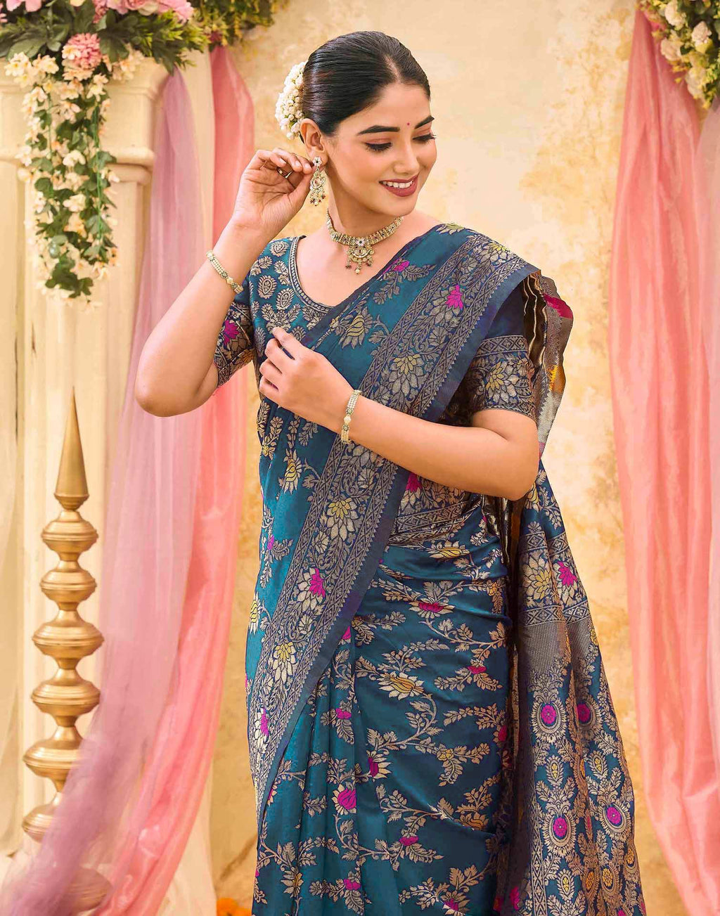 Rama Blue Silk Woven Banarasi Saree