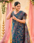 Rama Blue Silk Woven Banarasi Saree