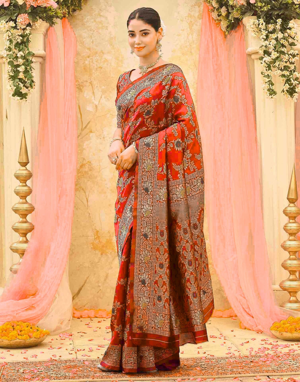 Red Silk Woven Banarasi Saree