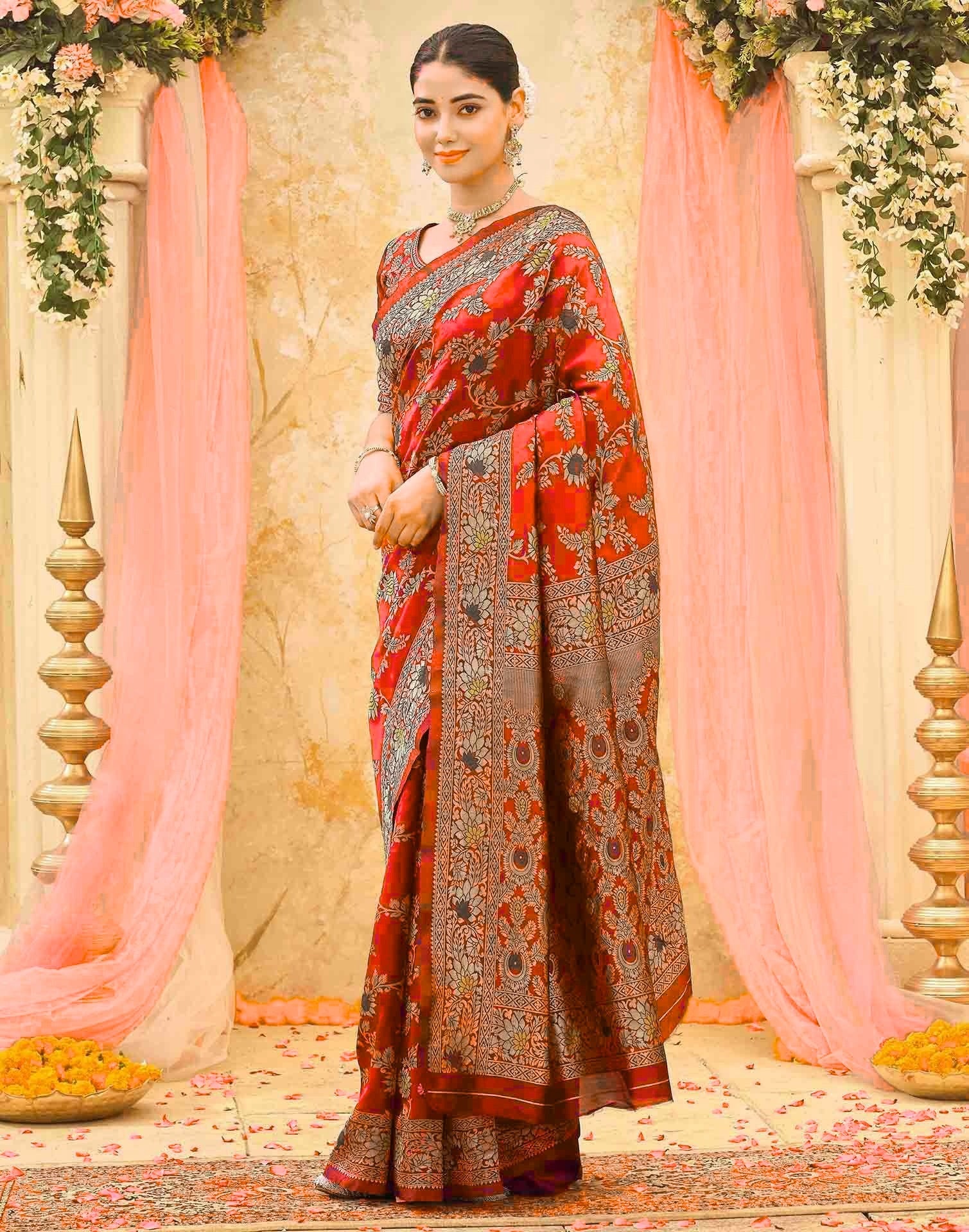 Red Silk Woven Banarasi Saree