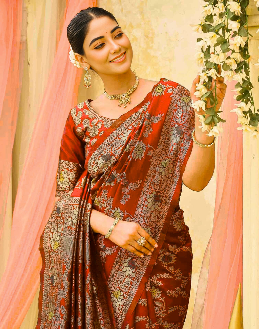 Red Silk Woven Banarasi Saree