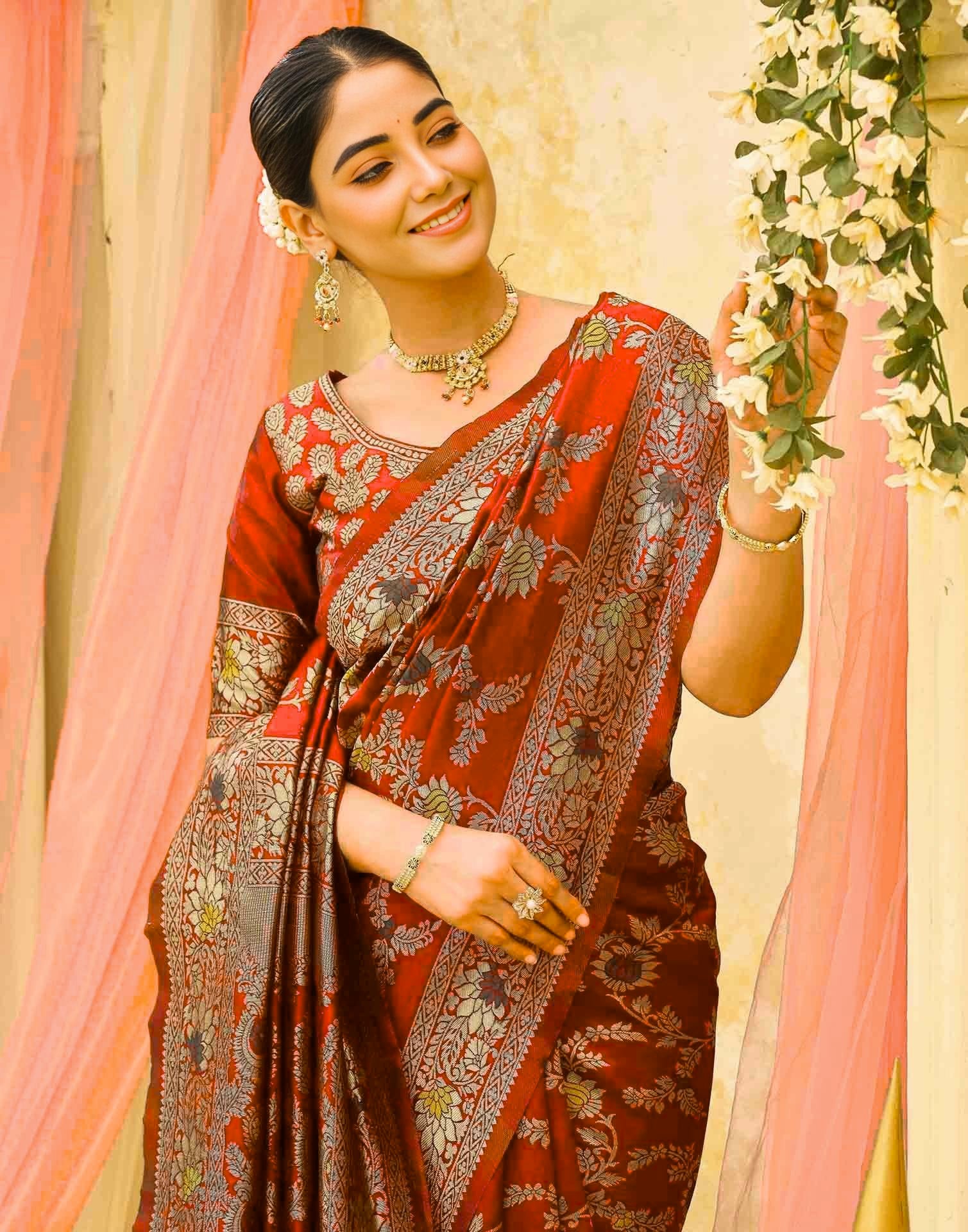 Red Silk Woven Banarasi Saree