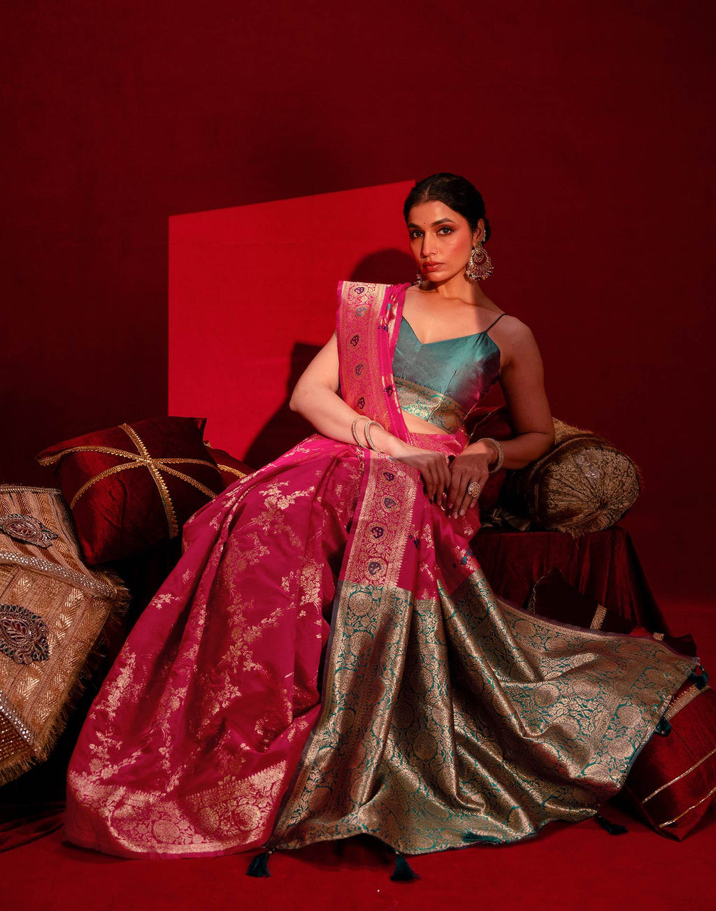 Rani Pink Silk Woven Banarasi Saree