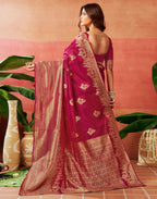 Dark Pink Silk Woven Kanjivaram Saree