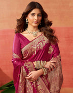 Dark Pink Silk Woven Kanjivaram Saree