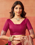 Dark Pink Silk Woven Kanjivaram Saree