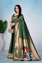 Green Silk Woven Paithani Saree With Weaving Zari Work