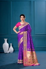 Purple Silk Woven Paithani Saree With Weaving Zari Work