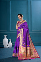 Purple Silk Woven Paithani Saree With Weaving Zari Work