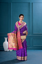 Purple Silk Woven Paithani Saree With Weaving Zari Work
