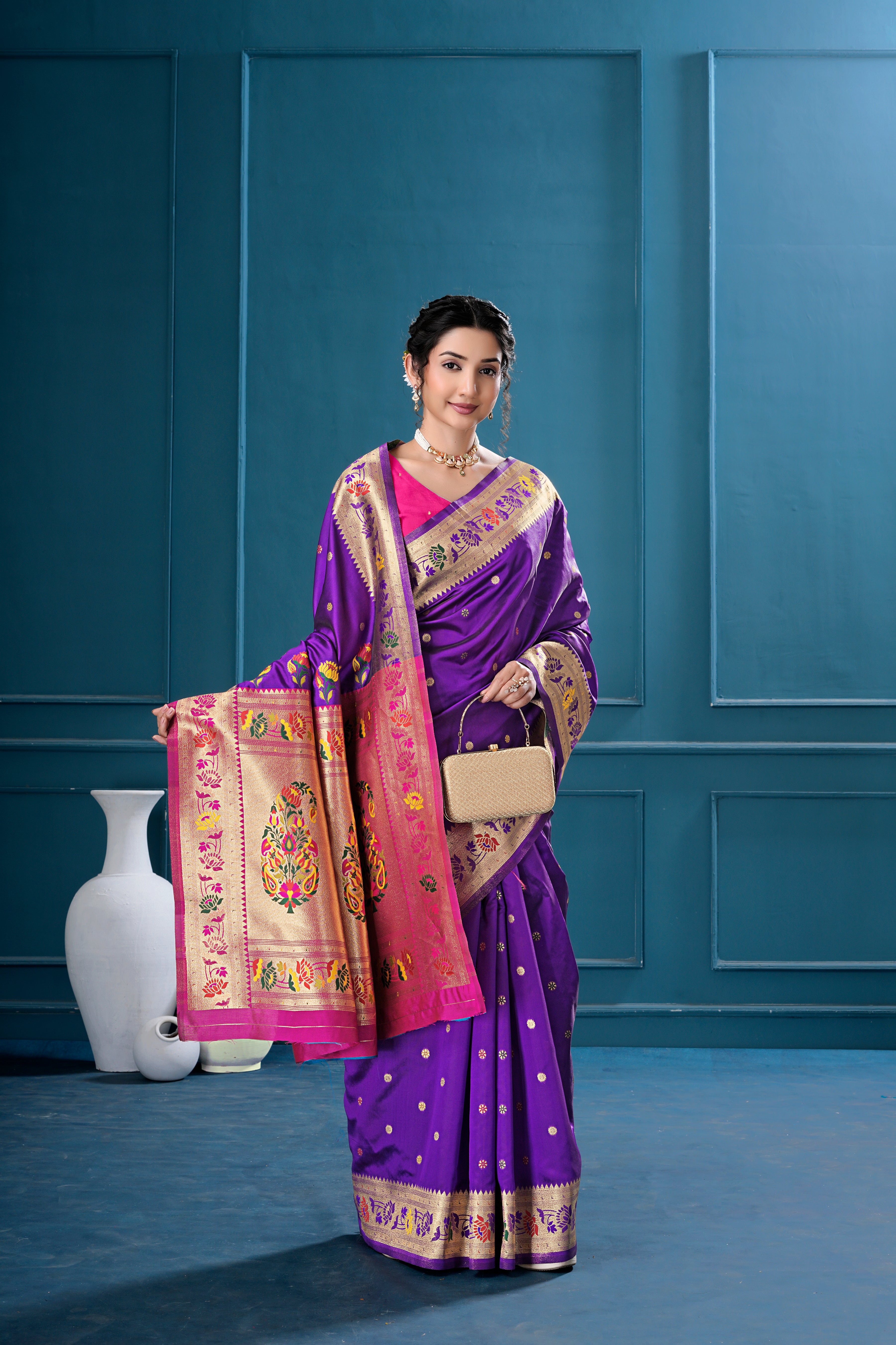 Purple Silk Woven Paithani Saree With Weaving Zari Work