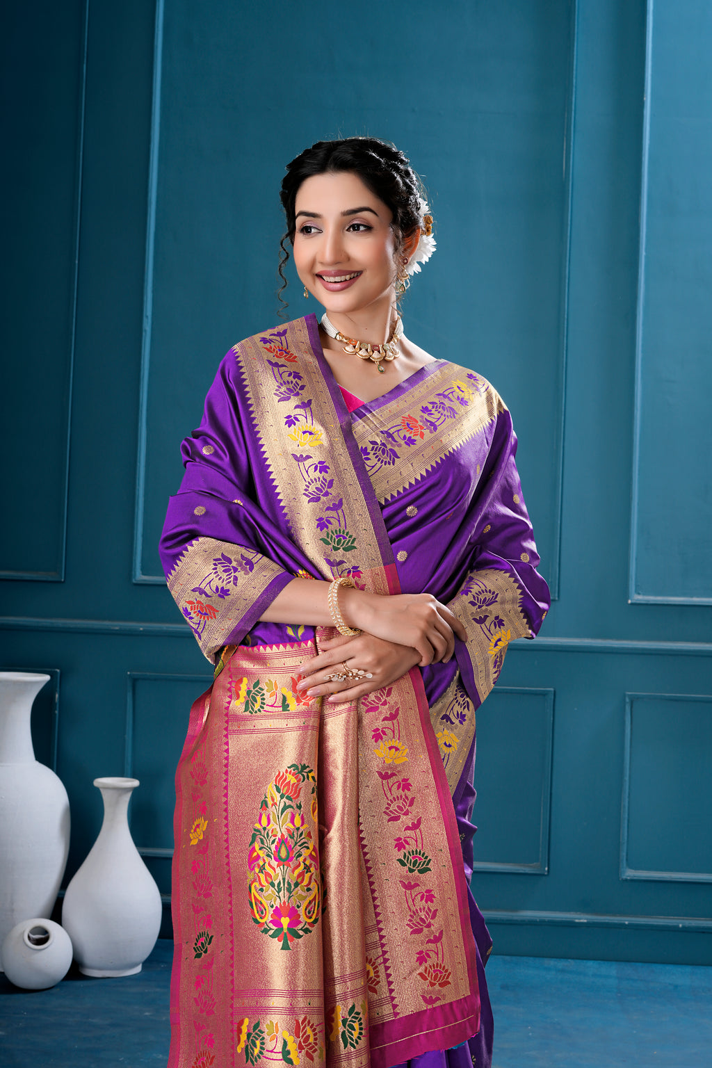 Purple Silk Woven Paithani Saree With Weaving Zari Work