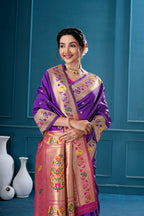 Purple Silk Woven Paithani Saree With Weaving Zari Work