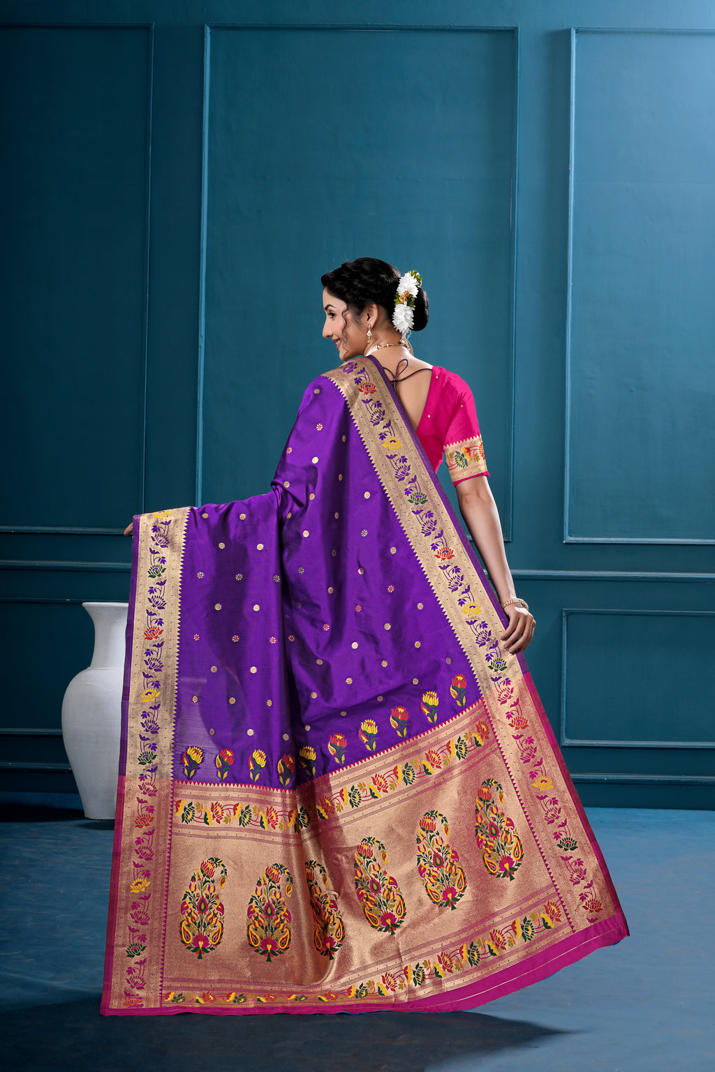 Purple Silk Woven Paithani Saree With Weaving Zari Work