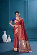 Maroon Silk Woven Paithani Saree With Weaving Zari Work