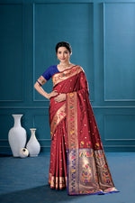 Maroon Silk Woven Paithani Saree With Weaving Zari Work