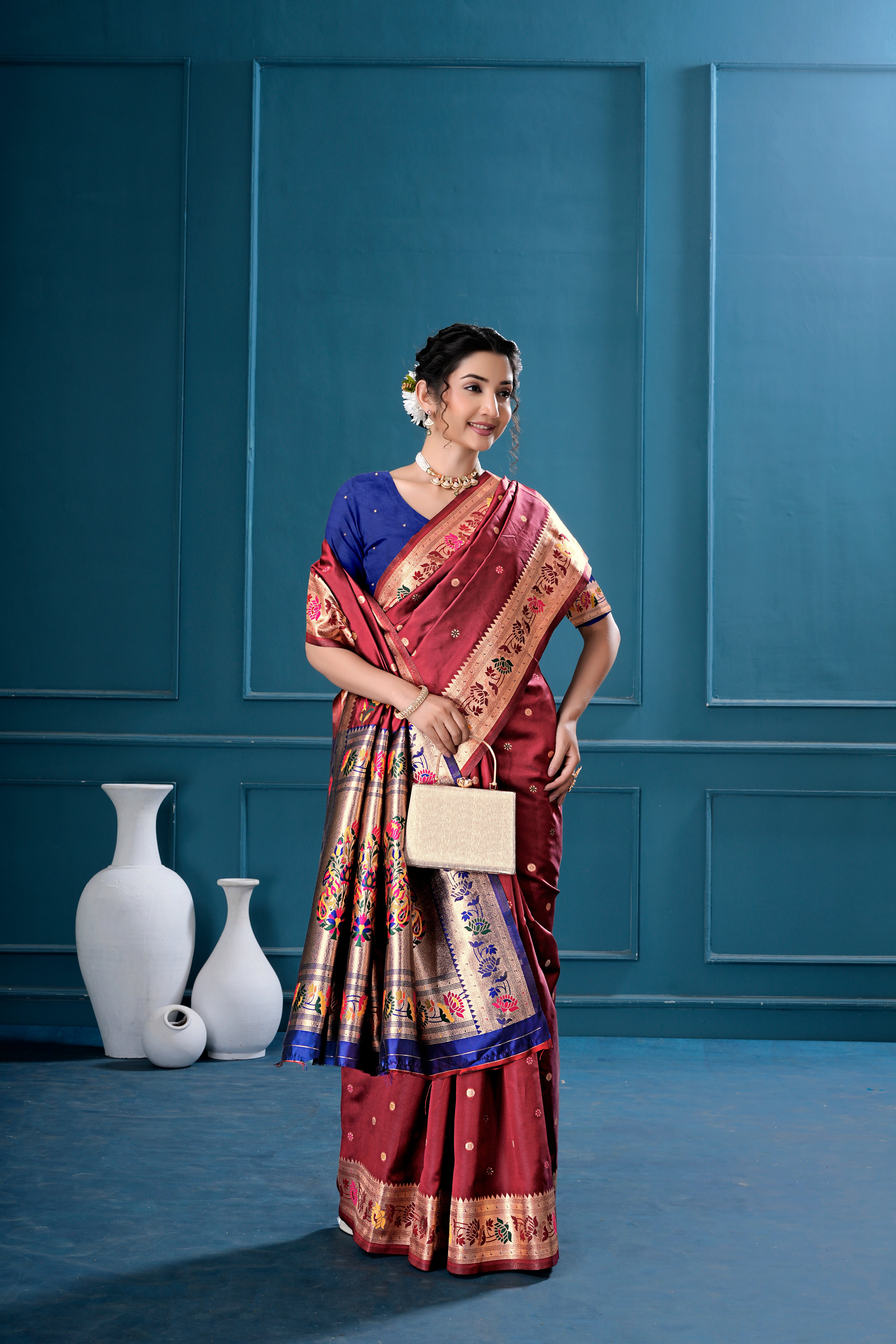 Maroon Silk Woven Paithani Saree With Weaving Zari Work