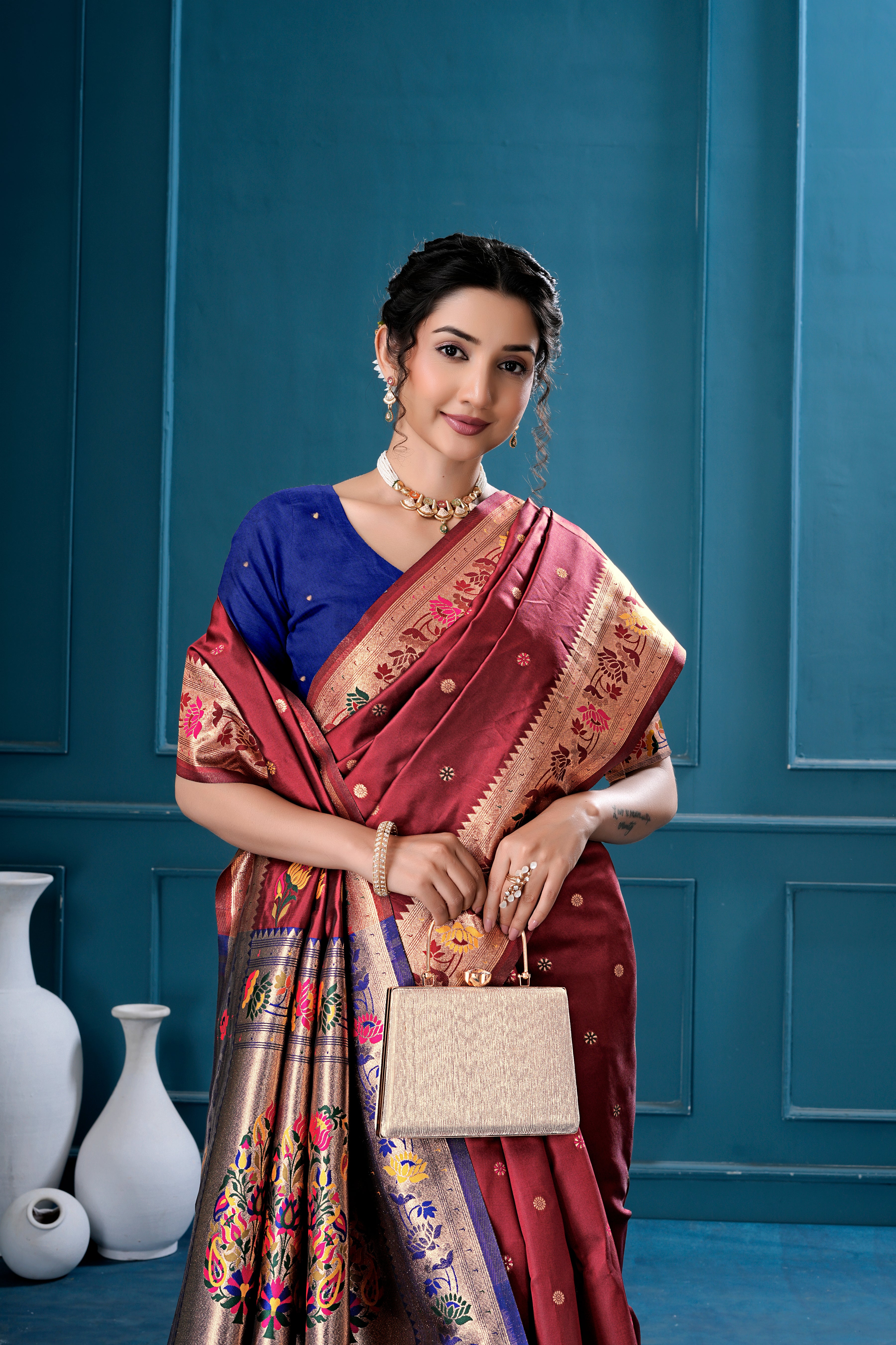 Maroon Silk Woven Paithani Saree With Weaving Zari Work