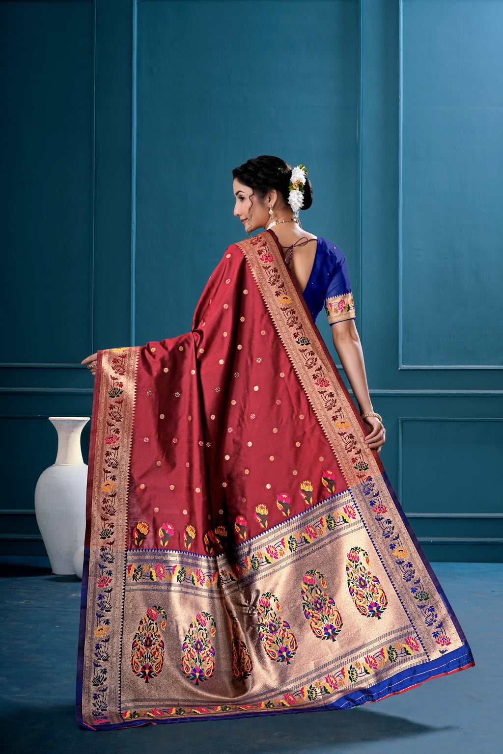 Maroon Silk Woven Paithani Saree With Weaving Zari Work