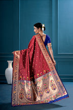 Maroon Silk Woven Paithani Saree With Weaving Zari Work